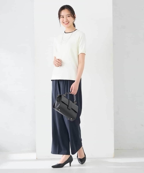 a.v.v(アーヴェヴェ)の「ハーフスリーブクルーネックサマーニット【洗える/接触冷感/UVカット】(ニット/セーター・レディース・アイボリー/グレー系その他/ブラック/グリーン/ホワイト/ベージュ・38/36/40)」の8枚目の写真