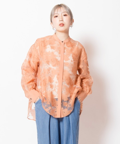 OSMOSIS(オズモーシス)の「シアーシャツブラウス(シャツ/ブラウス・レディース・ホワイト/オレンジ/ブラック・ONE SIZE)」の3枚目の写真