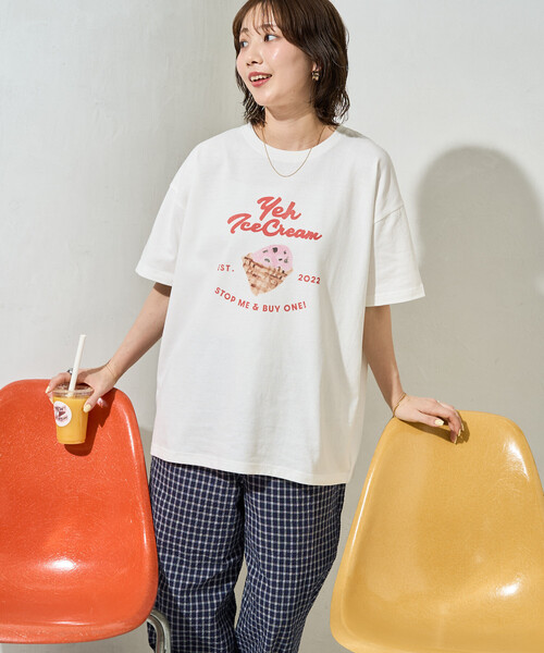 FREAK'S STORE(フリークスストア)の「限定展開 別注 YEH! ice cream プリント 半袖 Tシャツ(Tシャツ/カットソー・レディース・ライトグレー/オフホワイト/ブラック/ライトピンク・フリ-)」の7枚目の写真