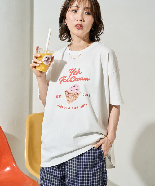 FREAK'S STORE(フリークスストア)の「限定展開 別注 YEH! ice cream プリント 半袖 Tシャツ(Tシャツ/カットソー・レディース・ライトグレー/オフホワイト/ブラック/ライトピンク・フリ-)」の8枚目の写真