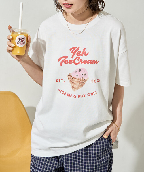 FREAK'S STORE(フリークスストア)の「限定展開 別注 YEH! ice cream プリント 半袖 Tシャツ(Tシャツ/カットソー・レディース・ライトグレー/オフホワイト/ブラック/ライトピンク・フリ-)」の10枚目の写真