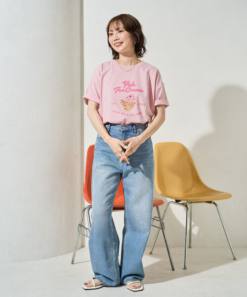 FREAK'S STORE(フリークスストア)の「限定展開 別注 YEH! ice cream プリント 半袖 Tシャツ(Tシャツ/カットソー・レディース・ライトグレー/オフホワイト/ブラック/ライトピンク・フリ-)」の12枚目の写真