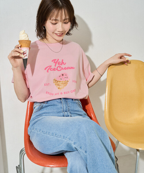 FREAK'S STORE(フリークスストア)の「限定展開 別注 YEH! ice cream プリント 半袖 Tシャツ(Tシャツ/カットソー・レディース・ライトグレー/オフホワイト/ブラック/ライトピンク・フリ-)」の13枚目の写真