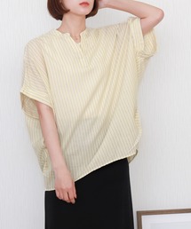libelle more | 【吸水速乾/UVケア/抗菌防臭】リネンストライプドルマンシャツ バンドカラー(シャツ/ブラウス)