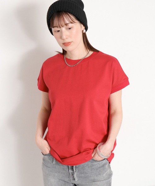 cepo(セポ)の「〈さらっと涼しい、シルキータッチ♪〉シルケットコットン フレンチスリーブTee(Tシャツ/カットソー・レディース・ベージュ/レッド/ホワイト系その他/ブルー/オフホワイト/ブラック・M)」の6枚目の写真