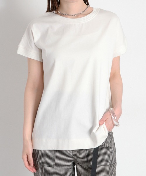 cepo(セポ)の「〈さらっと涼しい、シルキータッチ♪〉シルケットコットン フレンチスリーブTee(Tシャツ/カットソー・レディース・ベージュ/レッド/ホワイト系その他/ブルー/オフホワイト/ブラック・M)」の2枚目の写真