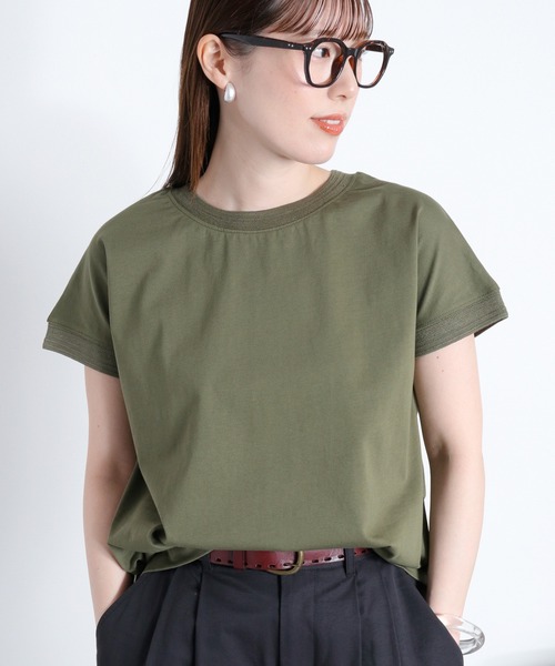 cepo(セポ)の「〈さらっと涼しい、シルキータッチ♪〉シルケットコットン フレンチスリーブTee(Tシャツ/カットソー・レディース・ベージュ/レッド/ホワイト系その他/ブルー/オフホワイト/ブラック/カーキ/パープル・M)」の1枚目の写真