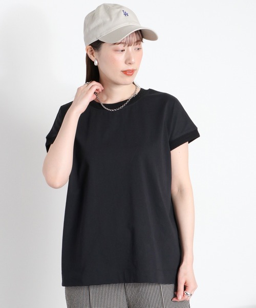 cepo(セポ)の「〈さらっと涼しい、シルキータッチ♪〉シルケットコットン フレンチスリーブTee(Tシャツ/カットソー・レディース・ベージュ/レッド/ホワイト系その他/ブルー/オフホワイト/ブラック・M)」の4枚目の写真
