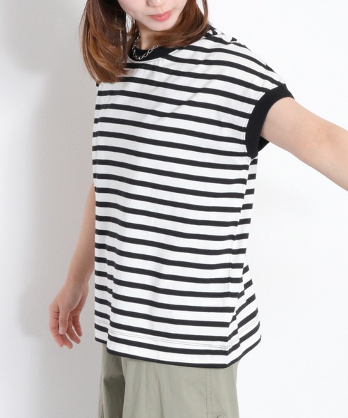 cepo(セポ)の「〈さらっと涼しい、シルキータッチ♪〉シルケットコットン フレンチスリーブTee(Tシャツ/カットソー・レディース・ベージュ/レッド/ホワイト系その他/ブルー/オフホワイト/ブラック・M)」の7枚目の写真