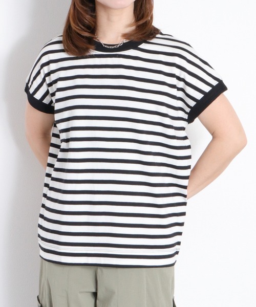 cepo(セポ)の「〈さらっと涼しい、シルキータッチ♪〉シルケットコットン フレンチスリーブTee(Tシャツ/カットソー・レディース・ベージュ/レッド/ホワイト系その他/ブルー/オフホワイト/ブラック・M)」の10枚目の写真
