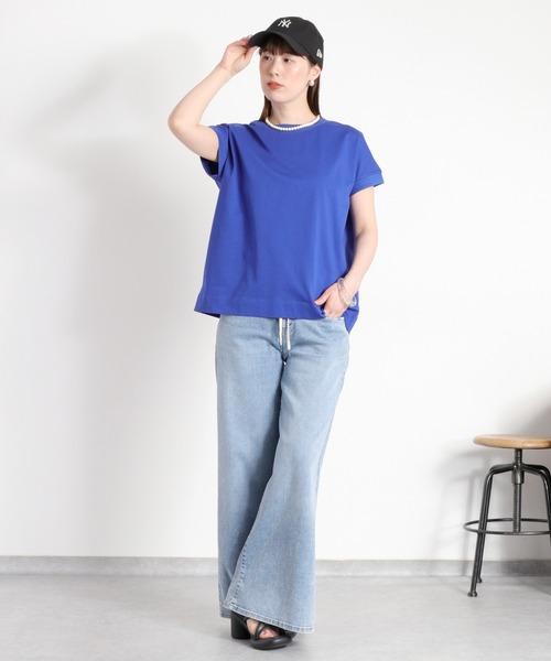 cepo(セポ)の「〈さらっと涼しい、シルキータッチ♪〉シルケットコットン フレンチスリーブTee(Tシャツ/カットソー・レディース・ベージュ/レッド/ホワイト系その他/ブルー/オフホワイト/ブラック・M)」の11枚目の写真
