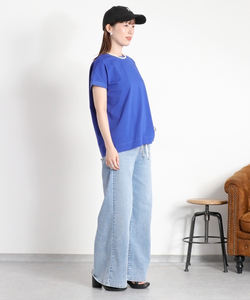 cepo(セポ)の「〈さらっと涼しい、シルキータッチ♪〉シルケットコットン フレンチスリーブTee(Tシャツ/カットソー・レディース・ベージュ/レッド/ホワイト系その他/ブルー/オフホワイト/ブラック・M)」の14枚目の写真