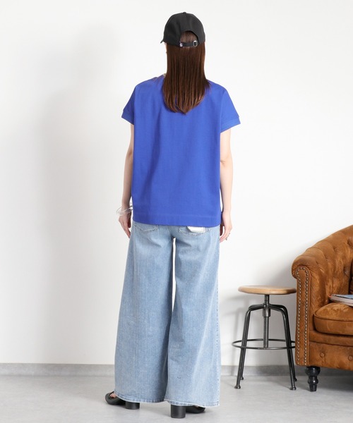 cepo(セポ)の「〈さらっと涼しい、シルキータッチ♪〉シルケットコットン フレンチスリーブTee(Tシャツ/カットソー・レディース・ベージュ/レッド/ホワイト系その他/ブルー/オフホワイト/ブラック・M)」の13枚目の写真