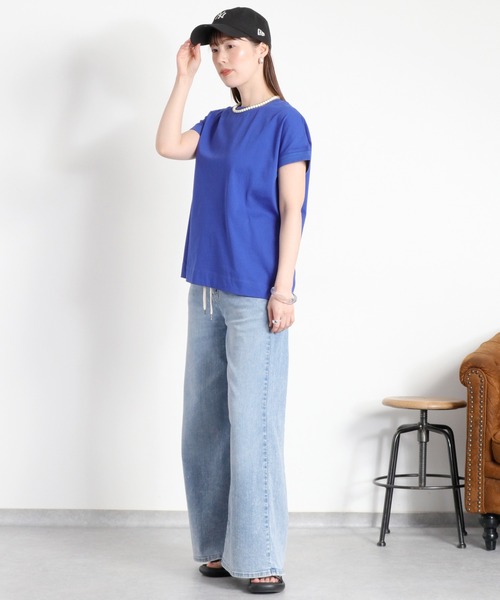 cepo(セポ)の「〈さらっと涼しい、シルキータッチ♪〉シルケットコットン フレンチスリーブTee(Tシャツ/カットソー・レディース・ベージュ/レッド/ホワイト系その他/ブルー/オフホワイト/ブラック・M)」の12枚目の写真