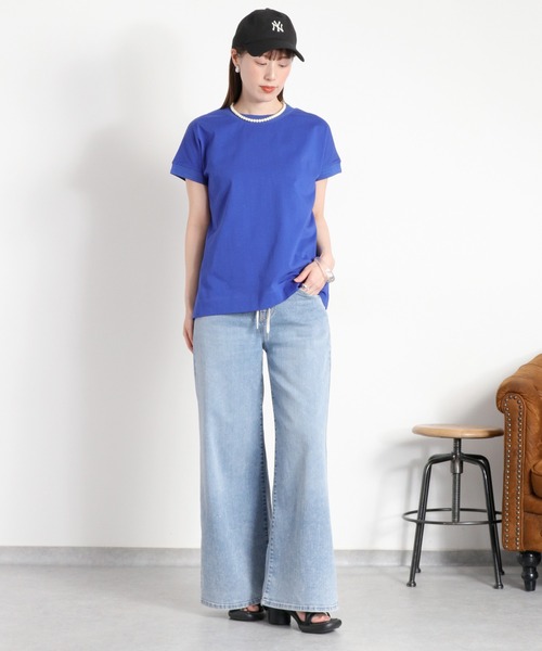 cepo(セポ)の「〈さらっと涼しい、シルキータッチ♪〉シルケットコットン フレンチスリーブTee(Tシャツ/カットソー・レディース・ベージュ/レッド/ホワイト系その他/ブルー/オフホワイト/ブラック・M)」の15枚目の写真