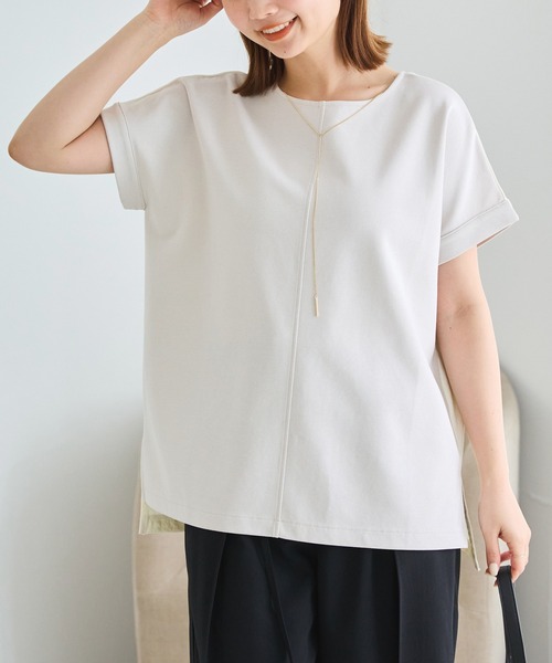 LAVEANGE(ラビアンジェ)の「3WAYチェーン付き異素材プルオーバー(Tシャツ/カットソー・レディース・ブラック/アイボリー・4L/5L/M/LL/3L)」の9枚目の写真