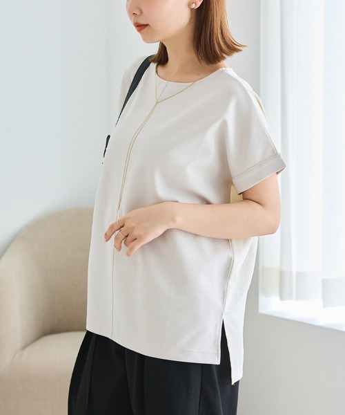 LAVEANGE(ラビアンジェ)の「3WAYチェーン付き異素材プルオーバー(Tシャツ/カットソー・レディース・ブラック/アイボリー・4L/5L/M/LL/3L)」の10枚目の写真