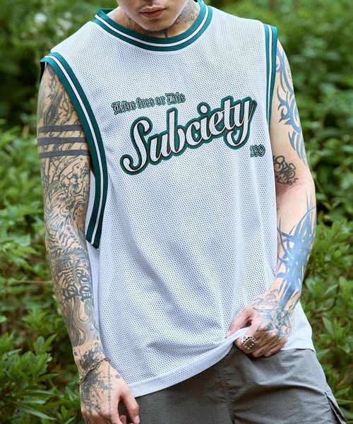 Subciety(サブサエティ)の「Tank top game shirt(タンクトップ・メンズ・ホワイト/ブラック/ブラック系その他・SMALL/MEDIUM/LARGE/X-LARGE)」の2枚目の写真