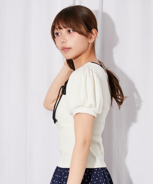 GORGE(ゴージ)の「《リボンデザイン×肌見せ》カットソー/Y2K×フェミニン/春夏/全3色(Tシャツ/カットソー・レディース・ブラック/オフホワイト/ピンク・F)」の14枚目の写真