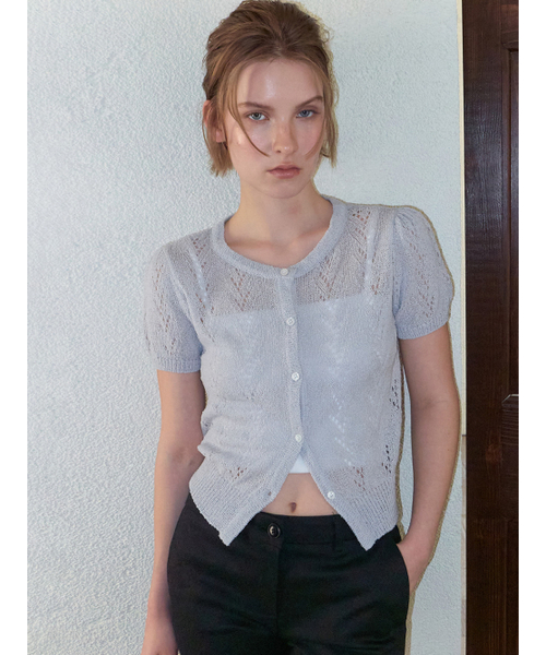 ETMON(エトモン)の「Crochet Puff Cardigan, Light Grey(カーディガン/ボレロ・レディース・その他・F)」の2枚目の写真