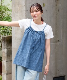 【レイヤードにおすすめ】チェック柄ドロストキャミトップス