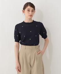 小花刺繍半袖プルオーバー