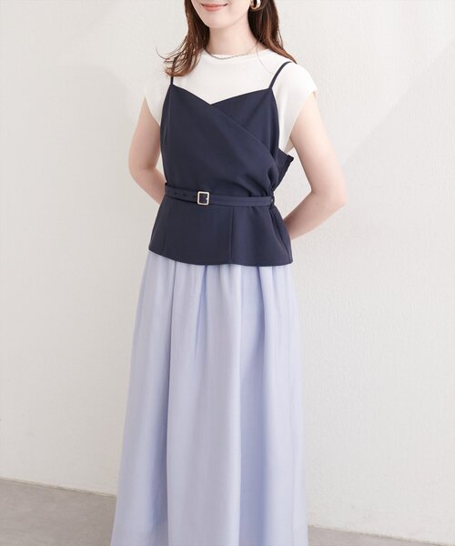 natural couture（ナチュラルクチュール）の「カシュクールドッキングキャミワンピース（ワンピース・レディース・アイボリー/ネイビー/ミント/ベージュ・FREE）」の4枚目の写真
