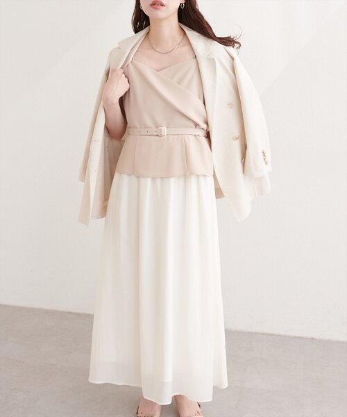 natural couture（ナチュラルクチュール）の「カシュクールドッキングキャミワンピース（ワンピース・レディース・アイボリー/ネイビー/ミント/ベージュ・FREE）」の17枚目の写真
