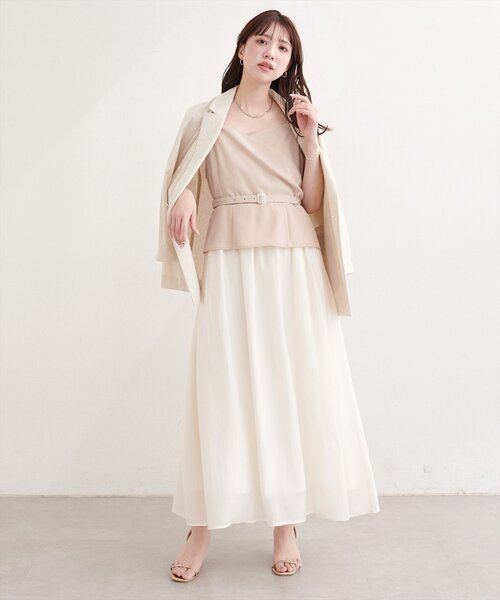 natural couture（ナチュラルクチュール）の「カシュクールドッキングキャミワンピース（ワンピース・レディース・アイボリー/ネイビー/ミント/ベージュ・FREE）」の16枚目の写真
