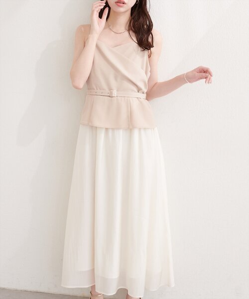natural couture（ナチュラルクチュール）の「カシュクールドッキングキャミワンピース（ワンピース・レディース・アイボリー/ネイビー/ミント/ベージュ・FREE）」の3枚目の写真