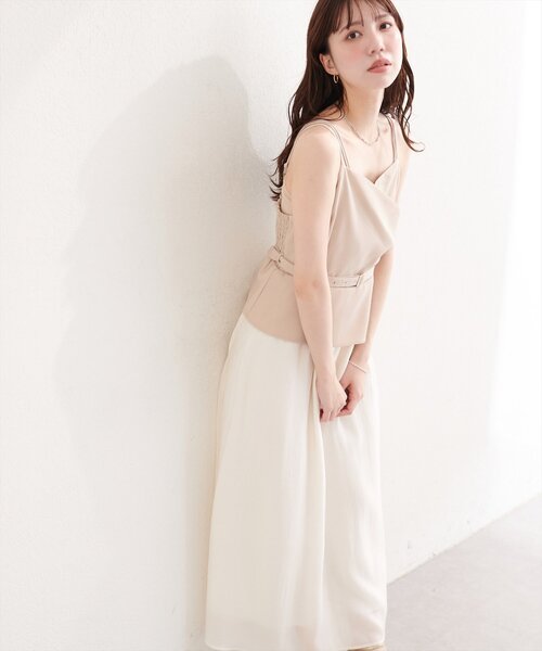 natural couture（ナチュラルクチュール）の「カシュクールドッキングキャミワンピース（ワンピース・レディース・アイボリー/ネイビー/ミント/ベージュ・FREE）」の6枚目の写真