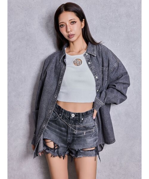 GYDA(ジェイダ)の「GG bijou MOLDニットトップス(Tシャツ/カットソー・レディース・オフホワイト/ブラック・FREE)」の7枚目の写真
