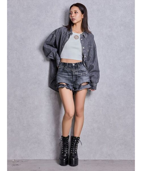 GYDA(ジェイダ)の「GG bijou MOLDニットトップス(Tシャツ/カットソー・レディース・オフホワイト/ブラック・FREE)」の6枚目の写真