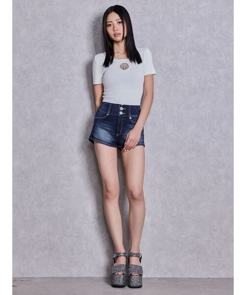 GYDA(ジェイダ)の「GG bijou MOLDニットトップス(Tシャツ/カットソー・レディース・オフホワイト/ブラック・FREE)」の5枚目の写真
