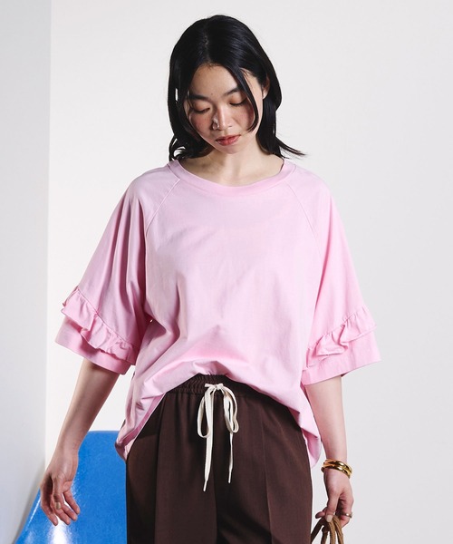 ROSE BUD(ローズバッド)の「mici/BACK RAFFLE TEE(Tシャツ/カットソー・レディース・ライトピンク/ブラック・ONE SIZE)」の6枚目の写真