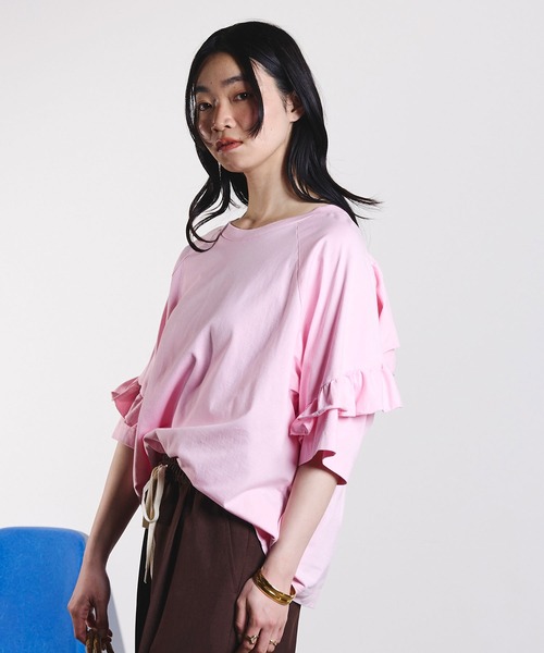 ROSE BUD(ローズバッド)の「mici/BACK RAFFLE TEE(Tシャツ/カットソー・レディース・ライトピンク/ブラック・ONE SIZE)」の4枚目の写真