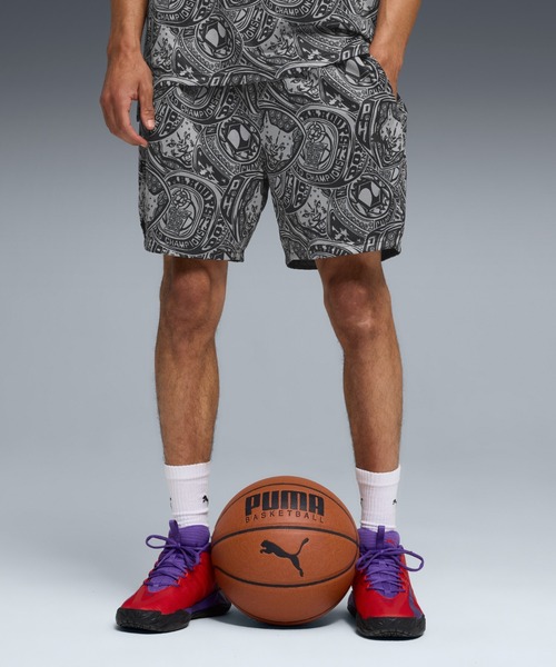 PUMA(プーマ)の「PUMA プーマ メンズ バスケットボール フレイグラント ファウル AOP 6インチ(その他パンツ・メンズ・ブラック×グレー/ピンク系その他・LARGE/X-LARGE/SMALL/MEDIUM)」の1枚目の写真