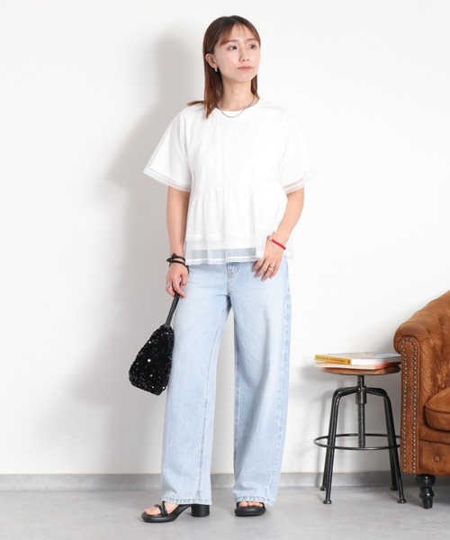 cepo（セポ）の「シアーチュールドッキングペプラムプルオーバー（Tシャツ/カットソー・レディース・ブラック/オフホワイト・M）」の8枚目の写真