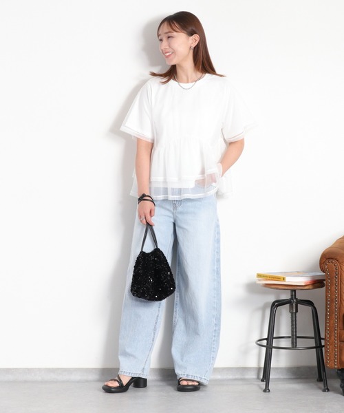 cepo（セポ）の「シアーチュールドッキングペプラムプルオーバー（Tシャツ/カットソー・レディース・ブラック/オフホワイト・M）」の12枚目の写真