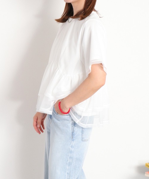 cepo（セポ）の「シアーチュールドッキングペプラムプルオーバー（Tシャツ/カットソー・レディース・ブラック/オフホワイト・M）」の5枚目の写真