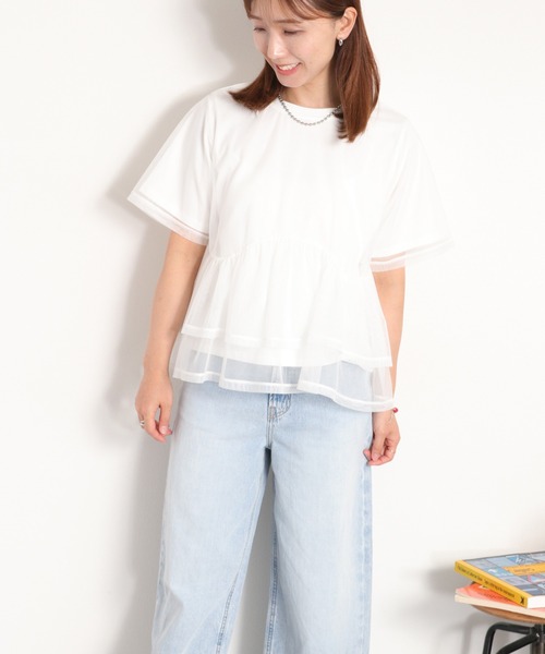 cepo（セポ）の「シアーチュールドッキングペプラムプルオーバー（Tシャツ/カットソー・レディース・ブラック/オフホワイト・M）」の7枚目の写真