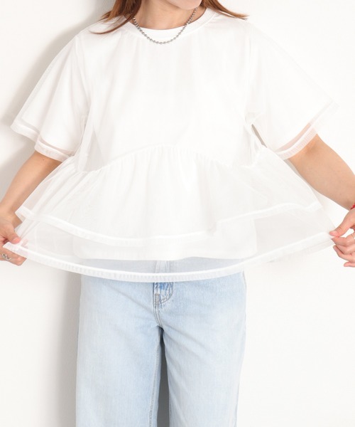 cepo（セポ）の「シアーチュールドッキングペプラムプルオーバー（Tシャツ/カットソー・レディース・ブラック/オフホワイト・M）」の6枚目の写真