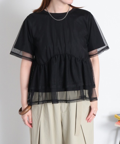 cepo（セポ）の「シアーチュールドッキングペプラムプルオーバー（Tシャツ/カットソー・レディース・ブラック/オフホワイト・M）」の19枚目の写真