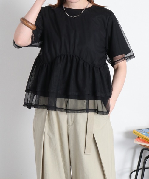 cepo（セポ）の「シアーチュールドッキングペプラムプルオーバー（Tシャツ/カットソー・レディース・ブラック/オフホワイト・M）」の14枚目の写真