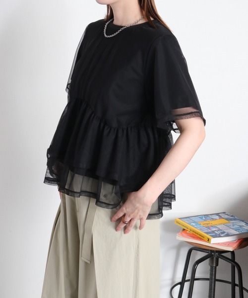 cepo（セポ）の「シアーチュールドッキングペプラムプルオーバー（Tシャツ/カットソー・レディース・ブラック/オフホワイト・M）」の18枚目の写真