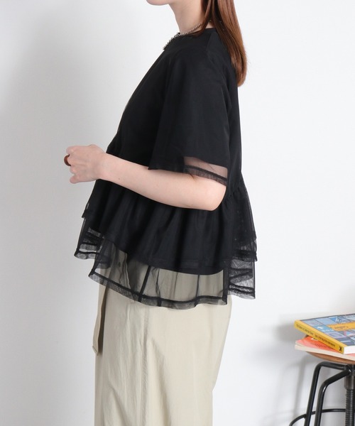 cepo（セポ）の「シアーチュールドッキングペプラムプルオーバー（Tシャツ/カットソー・レディース・ブラック/オフホワイト・M）」の17枚目の写真