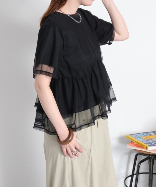 cepo（セポ）の「シアーチュールドッキングペプラムプルオーバー（Tシャツ/カットソー・レディース・ブラック/オフホワイト・M）」の15枚目の写真