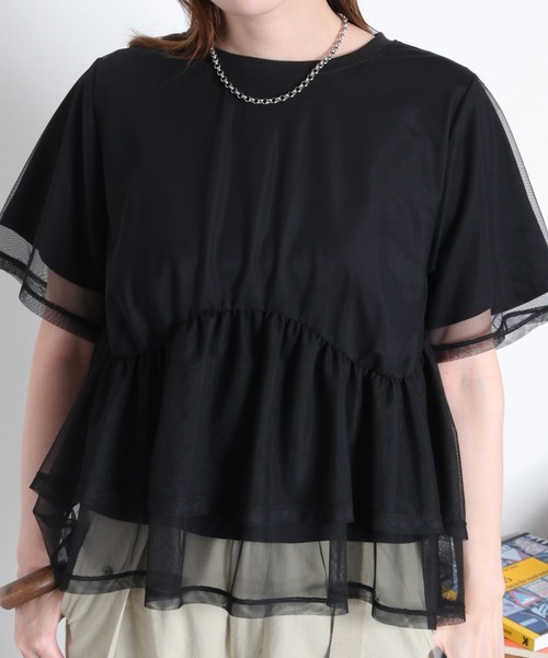 cepo（セポ）の「シアーチュールドッキングペプラムプルオーバー（Tシャツ/カットソー・レディース・ブラック/オフホワイト・M）」の13枚目の写真