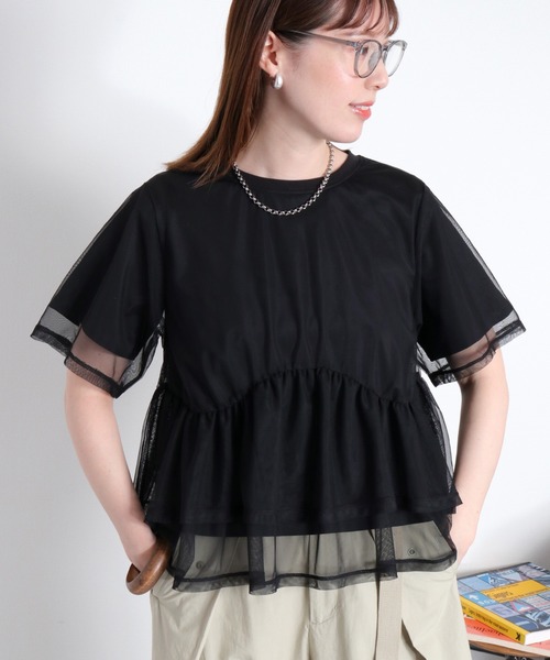cepo（セポ）の「シアーチュールドッキングペプラムプルオーバー（Tシャツ/カットソー・レディース・ブラック/オフホワイト・M）」の4枚目の写真