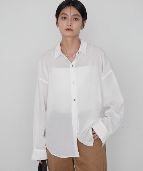 LOUNGEDRESS(ラウンジドレス)の「《オフィスカジュアル対応》リヨセルシャツ(シャツ/ブラウス・レディース・ベージュ/ネイビー/ブラウン/オフホワイト・FREE)」の9枚目の写真